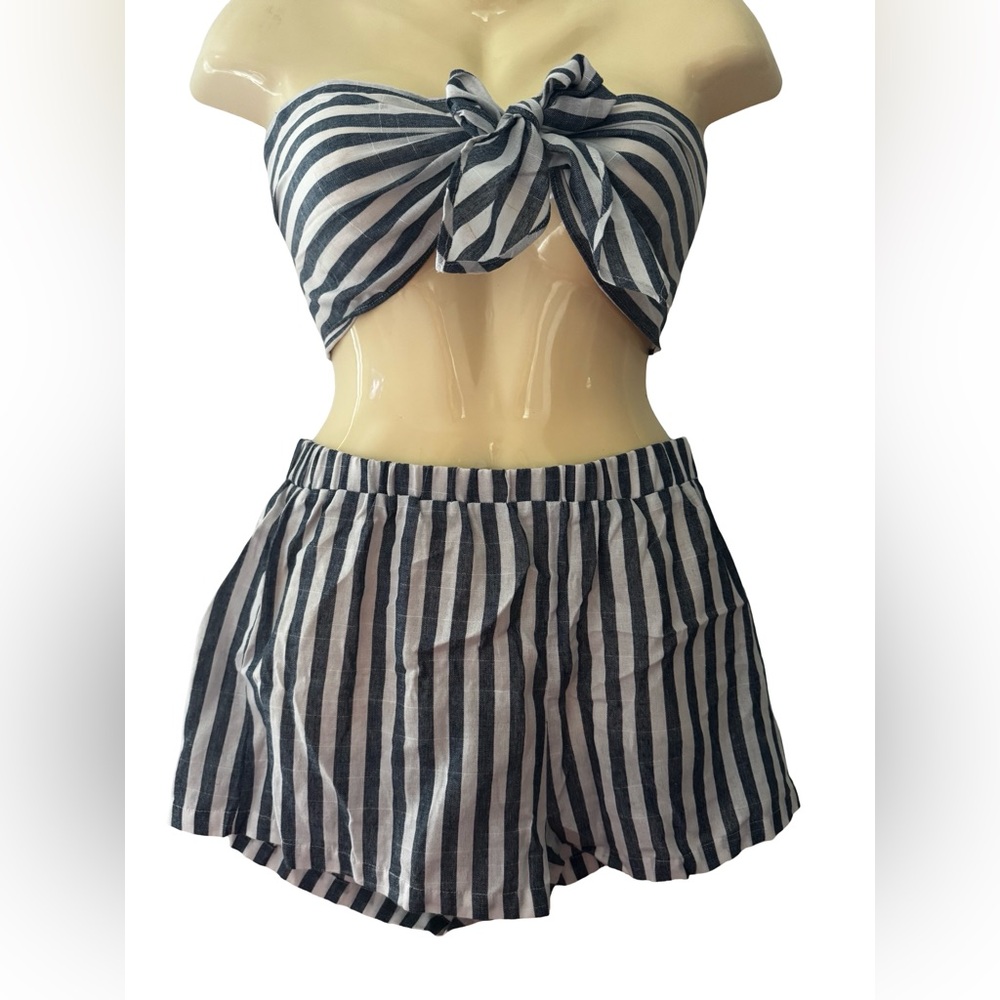 SHEIN Blue and White Striped Women Two Piece Set